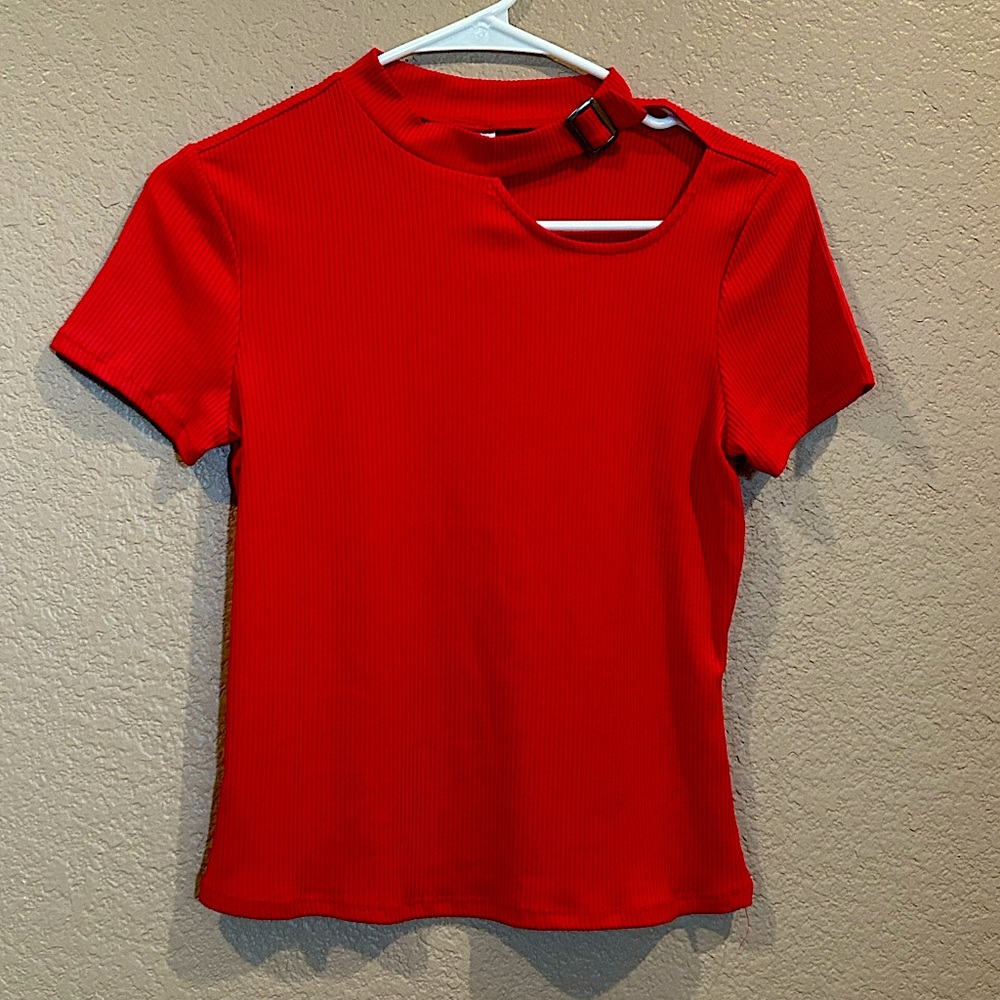 Ribbed cutout blouse (mock neck)